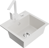 Mexen Milo 1-compartment granite sink with a kitchen mixer tap Rita, White - 6505-20-670300-20