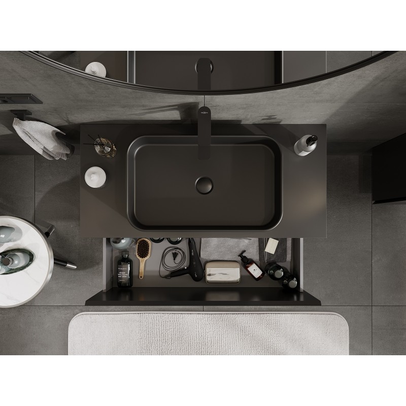 Mexen Orio 100 cm Under-Sink Bathroom Cabinet with Countertop, 1 Drawer, Matte Black - 91A10-10047-1-BFC71