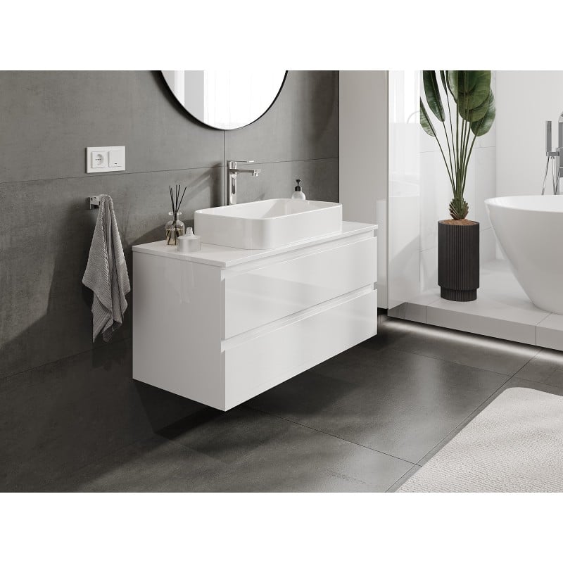 Mexen Orio bathroom cabinet for washbasin 100 cm with countertop, 2 drawers, white gloss - 91A10-10047-2-BFFC00