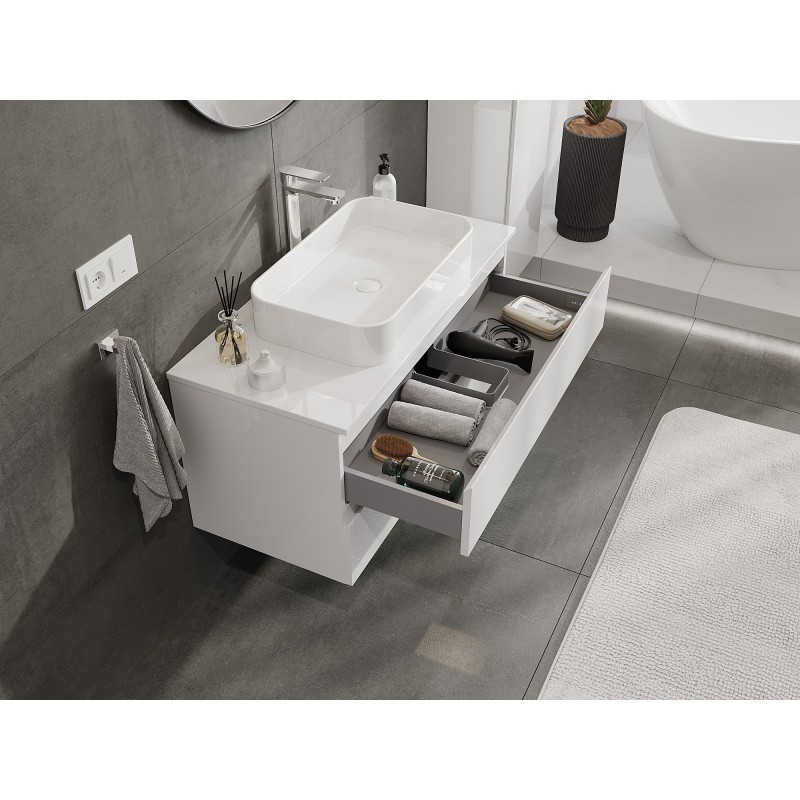 Mexen Orio bathroom cabinet for washbasin 100 cm with countertop, 2 drawers, white gloss - 91A10-10047-2-BFFC00