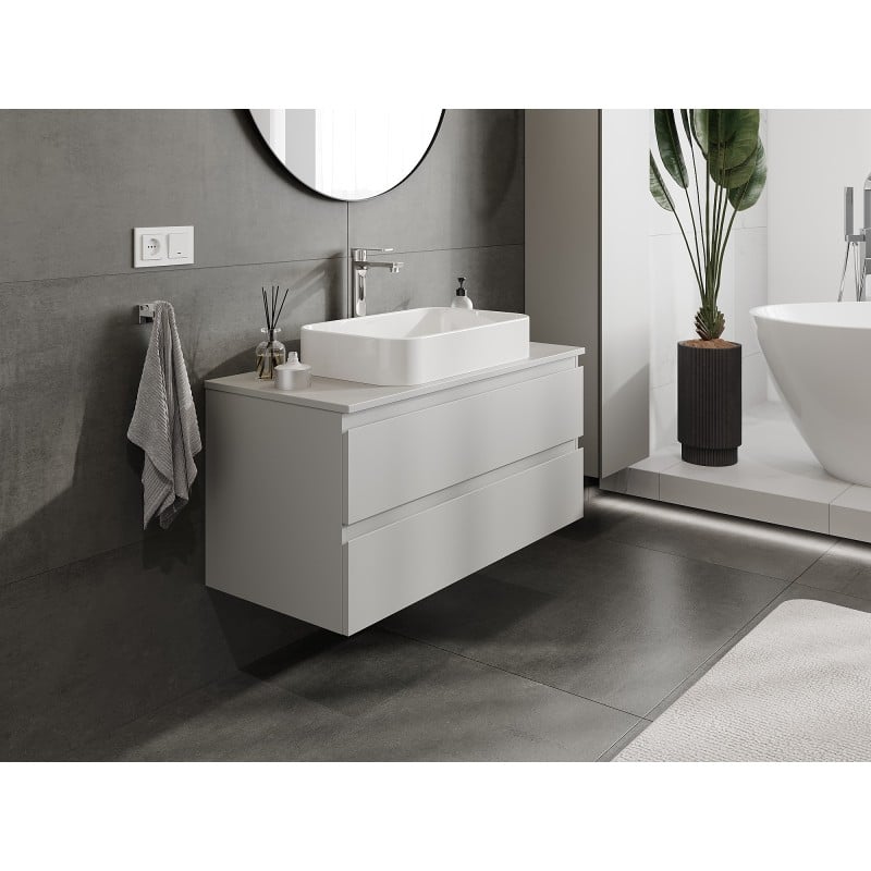 Mexen Orio 100 cm Bathroom Vanity Unit with Countertop, 2 Drawers, Matt Grey - 91A10-10047-2-BFFC62