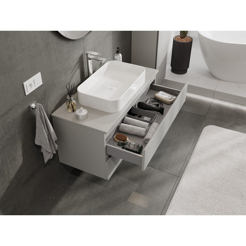 Mexen Orio 100 cm Bathroom Vanity Unit with Countertop, 2 Drawers, Matt Grey - 91A10-10047-2-BFFC62