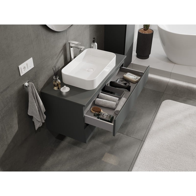 Mexen Orio 100 cm Bathroom Under-Sink Cabinet with Countertop, 2 Drawers, Matt Graphite - 91A10-10047-2-BFFC66