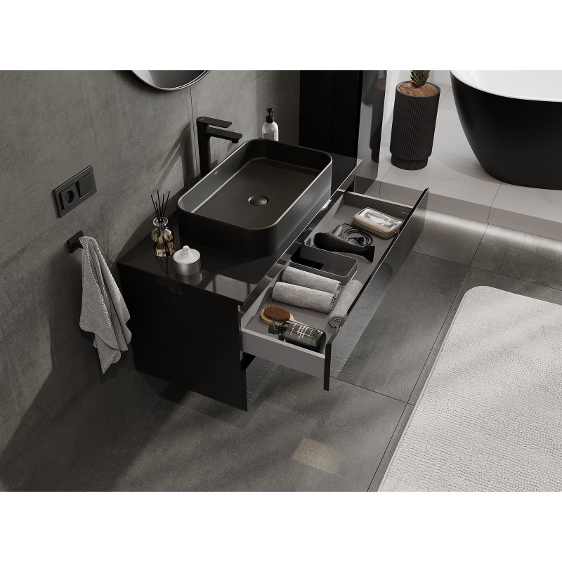 Mexen Orio bathroom cabinet for 100 cm countertop with top, 2 drawers, black gloss - 91A10-10047-2-BFFC70