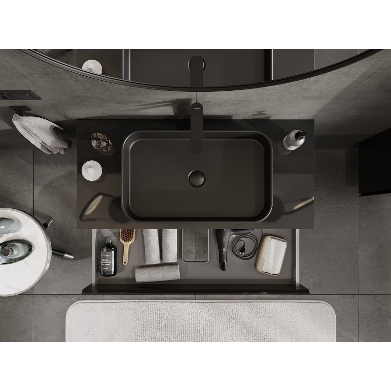 Mexen Orio bathroom cabinet for 100 cm countertop with top, 2 drawers, black gloss - 91A10-10047-2-BFFC70