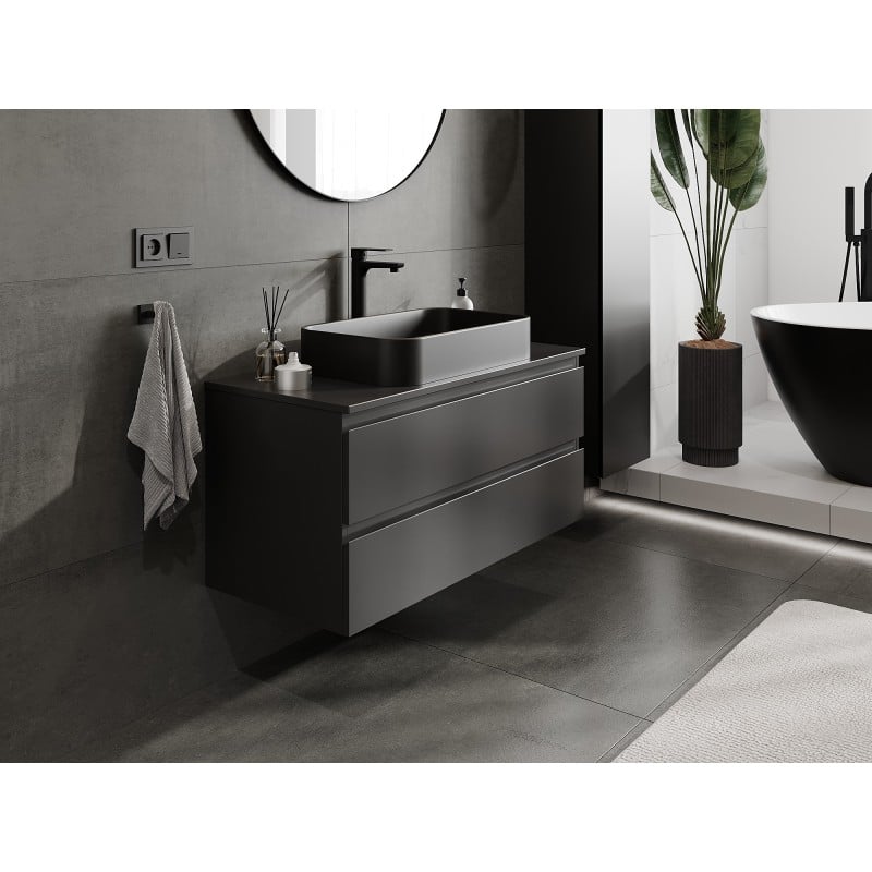 Mexen Orio Bathroom Cabinet Under Sink 100 cm with Countertop, 2 Drawers, Matte Black - 91A10-10047-2-BFFC71