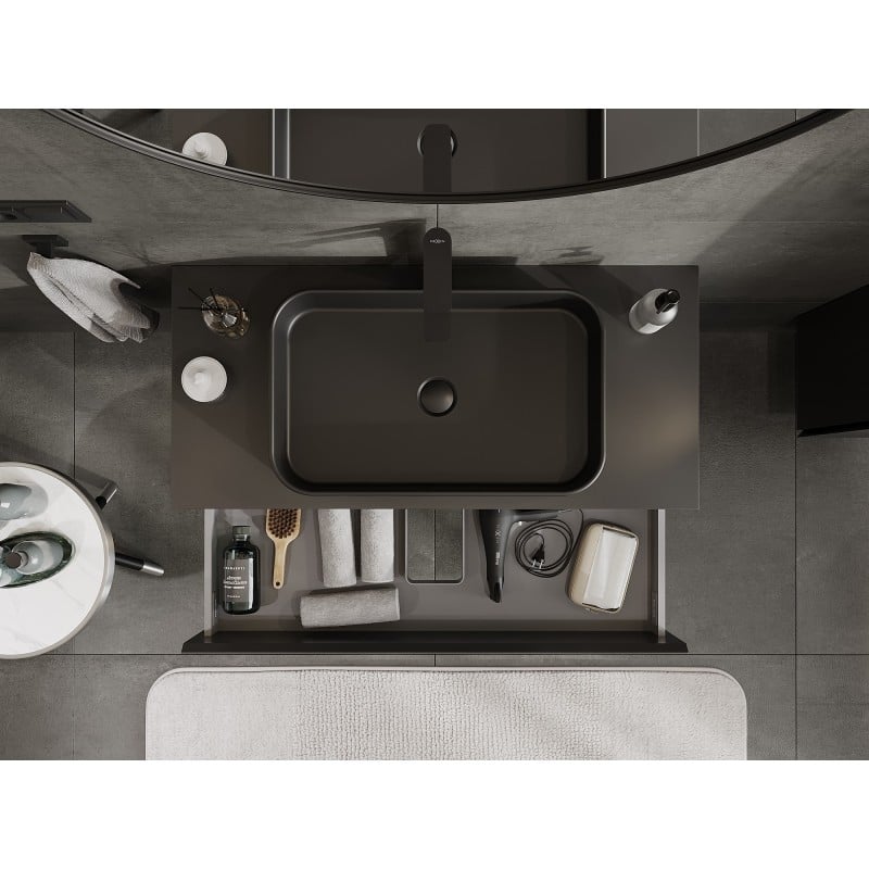 Mexen Orio Bathroom Cabinet Under Sink 100 cm with Countertop, 2 Drawers, Matte Black - 91A10-10047-2-BFFC71