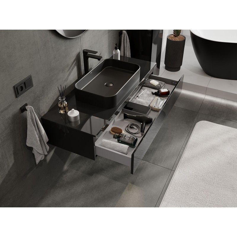 Mexen Orio bathroom cabinet with countertop 120 cm, 1 drawer, black gloss - 91A10-12023-1-BFC70