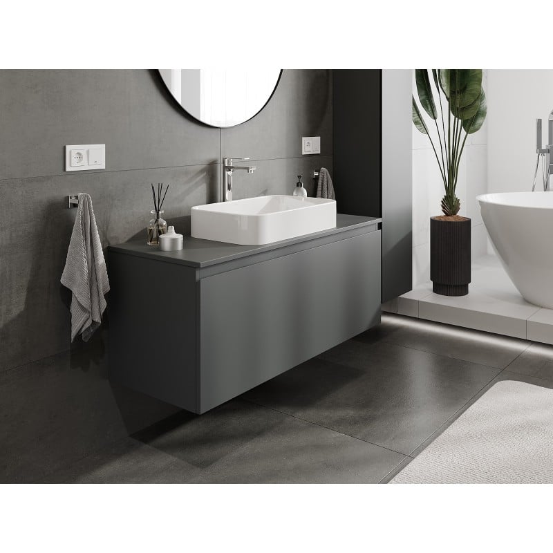 Mexen Orio 120 cm Bathroom Cabinet with Worktop, 1 Drawer, Matte Graphite - 91A10-12047-1-BFC66