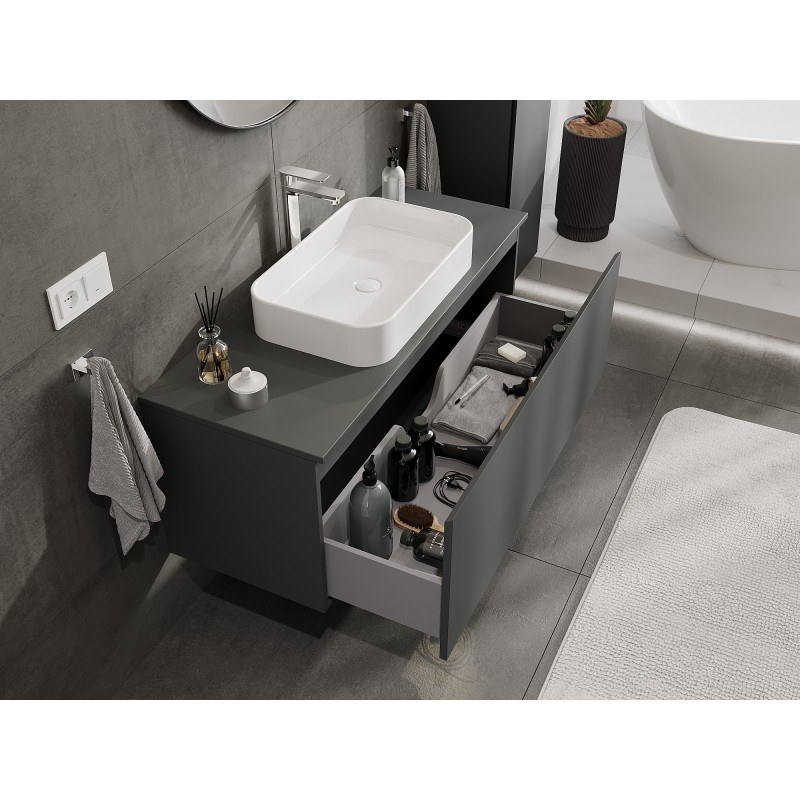Mexen Orio 120 cm Bathroom Cabinet with Worktop, 1 Drawer, Matte Graphite - 91A10-12047-1-BFC66