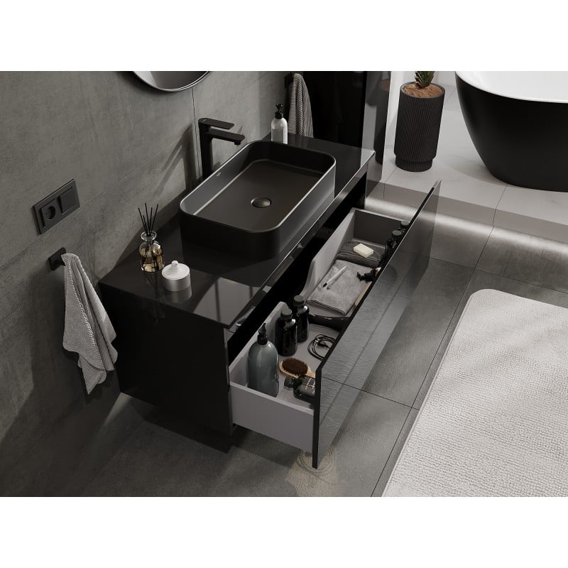Mexen Orio bathroom cabinet for basin 120 cm with countertop, 1 drawer, black gloss - 91A10-12047-1-BFC70