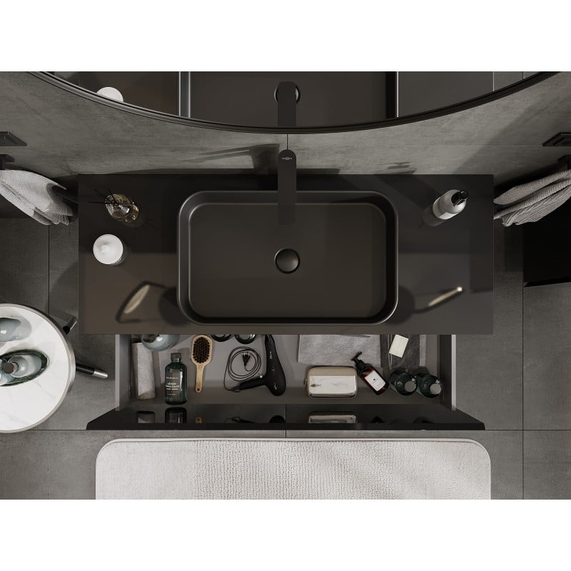 Mexen Orio bathroom cabinet for basin 120 cm with countertop, 1 drawer, black gloss - 91A10-12047-1-BFC70