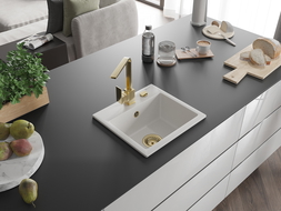 Mexen Milo granite kitchen sink 1-bowl with Rita kitchen tap, white - 6505-20-670300-50