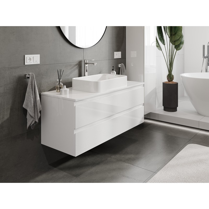 Mexen Orio bathroom cabinet under-sink 120 cm with countertop, 2 drawers, white gloss - 91A10-12047-2-BFFC00
