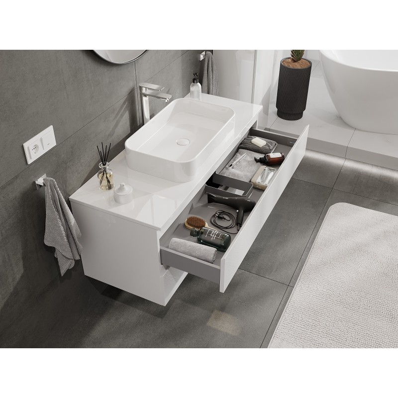 Mexen Orio bathroom cabinet under-sink 120 cm with countertop, 2 drawers, white gloss - 91A10-12047-2-BFFC00