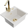 Mexen Milo 1-compartment granite sink with a kitchen mixer tap Rita, White - 6505-20-670300-50