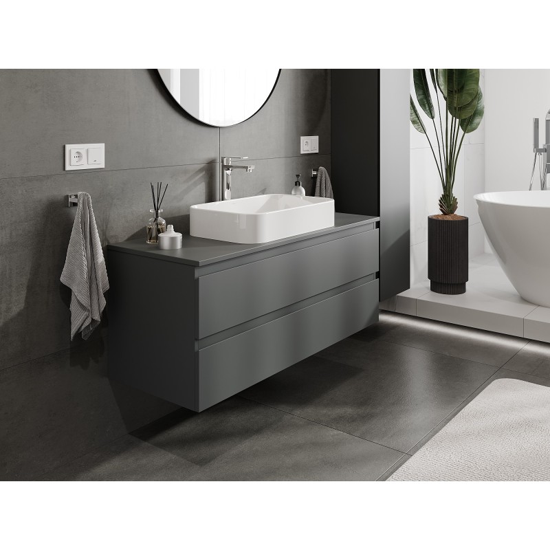 Mexen Orio 120 cm Bathroom Cabinet with Countertop, 2 Drawers, Matte Graphite - 91A10-12047-2-BFFC66