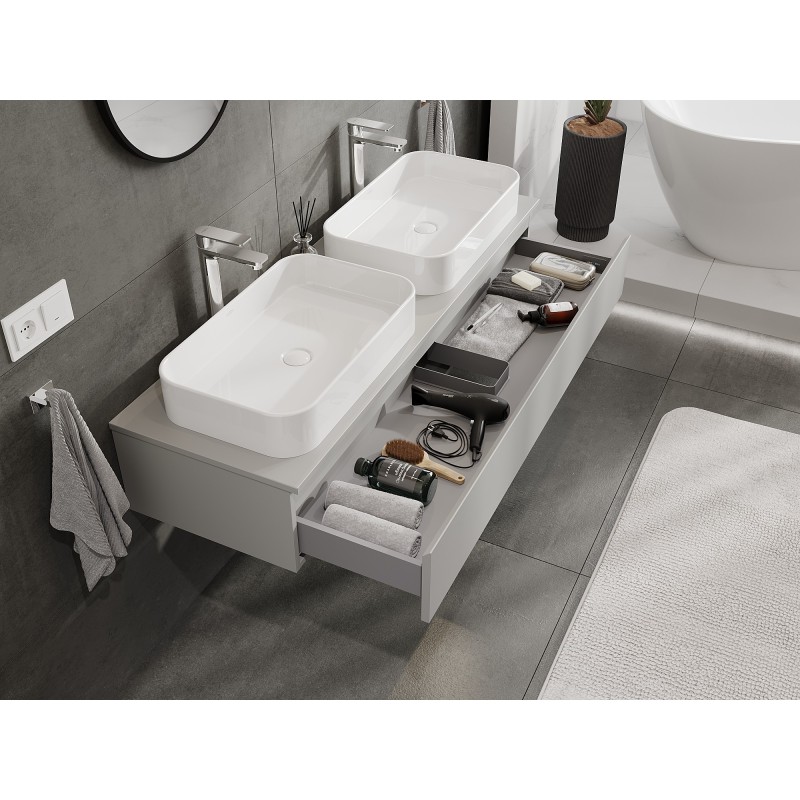 Mexen Orio bathroom cabinet under sink 140 cm with countertop, 1 drawer, matte grey - 91A10-14023-1-BFC62