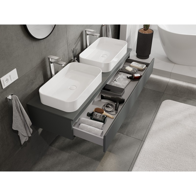 Mexen Orio bathroom vanity unit 140 cm with countertop, 1 drawer, matte graphite - 91A10-14023-1-BFC66