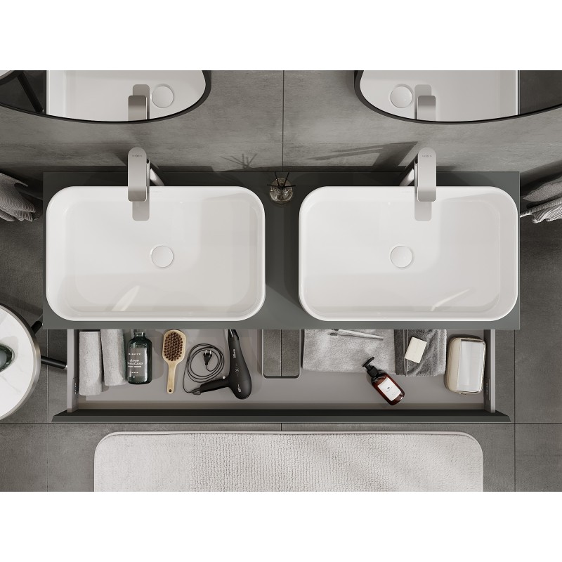 Mexen Orio bathroom vanity unit 140 cm with countertop, 1 drawer, matte graphite - 91A10-14023-1-BFC66