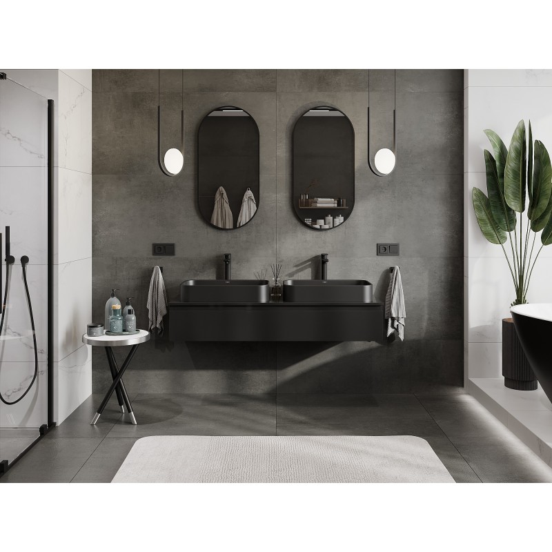 Mexen Orio bathroom cabinet 140 cm with countertop, 1 drawer, black gloss - 91A10-14023-1-BFC70