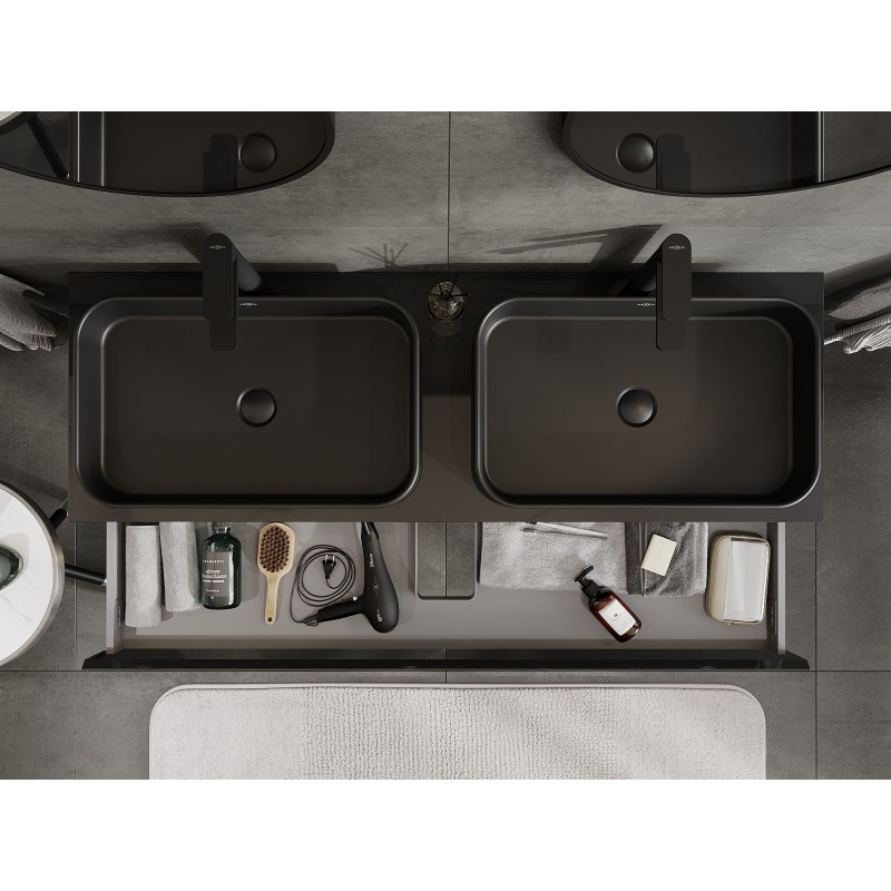 Mexen Orio bathroom cabinet 140 cm with countertop, 1 drawer, black gloss - 91A10-14023-1-BFC70