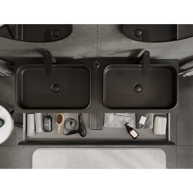 Mexen Orio 140 cm Bathroom Cabinet with Countertop, 1 Drawer, Matte Black - 91A10-14023-1-BFC71