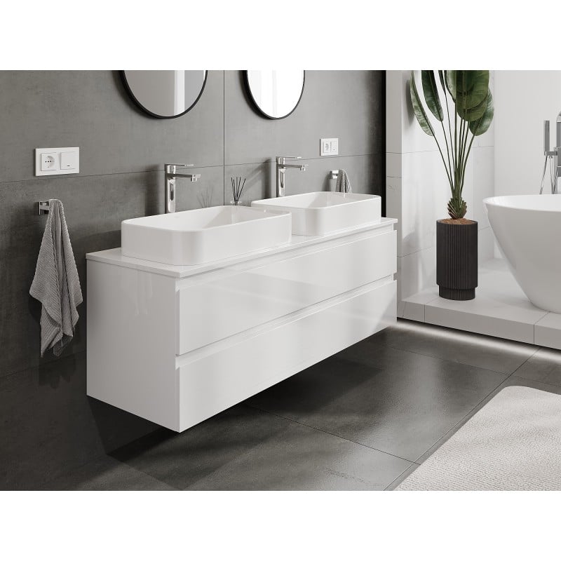 Mexen Orio bathroom cabinet for a washbasin 140 cm with countertop, 2 drawers, white gloss - 91A10-14047-2-BFFC00