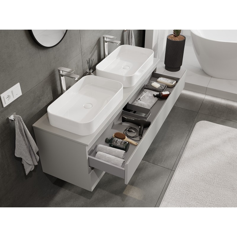 Mexen Orio bathroom cabinet under-washbasin 140 cm with countertop, 2 drawers, grey matt - 91A10-14047-2-BFFC62