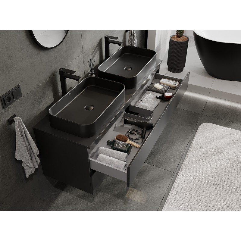 Mexen Orio bathroom cabinet under sink 140 cm with countertop, 2 drawers, black matt - 91A10-14047-2-BFFC71