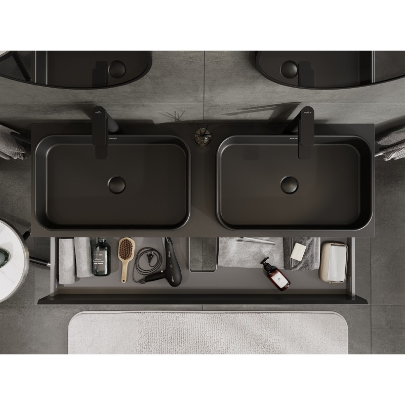 Mexen Orio bathroom cabinet under sink 140 cm with countertop, 2 drawers, black matt - 91A10-14047-2-BFFC71