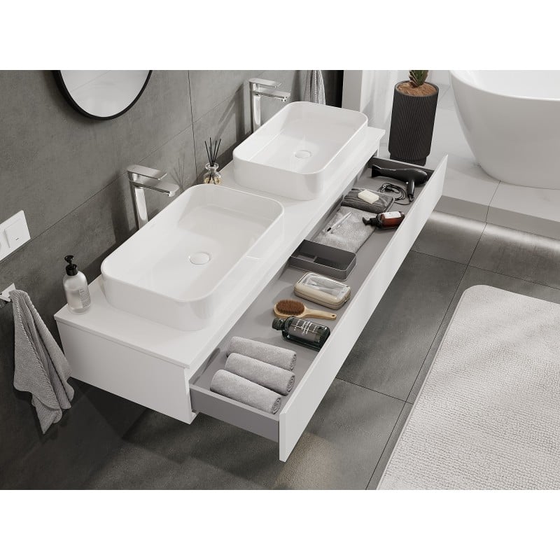 Mexen Orio bathroom cabinet for under sink 160 cm with countertop, 1 drawer, white matt - 91A10-16023-1-BFC01