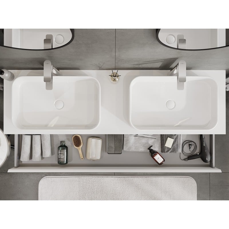 Mexen Orio bathroom cabinet for under sink 160 cm with countertop, 1 drawer, white matt - 91A10-16023-1-BFC01