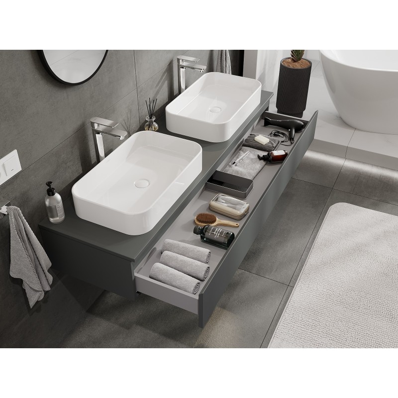 Mexen Orio bathroom cabinet 160 cm with countertop, 1 drawer, matte graphite - 91A10-16023-1-BFC66
