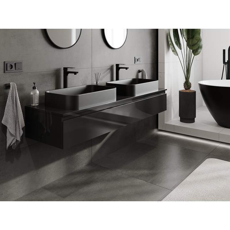 Mexen Orio bathroom cabinet under washbasin 160 cm with countertop, 1 drawer, black gloss - 91A10-16023-1-BFC70