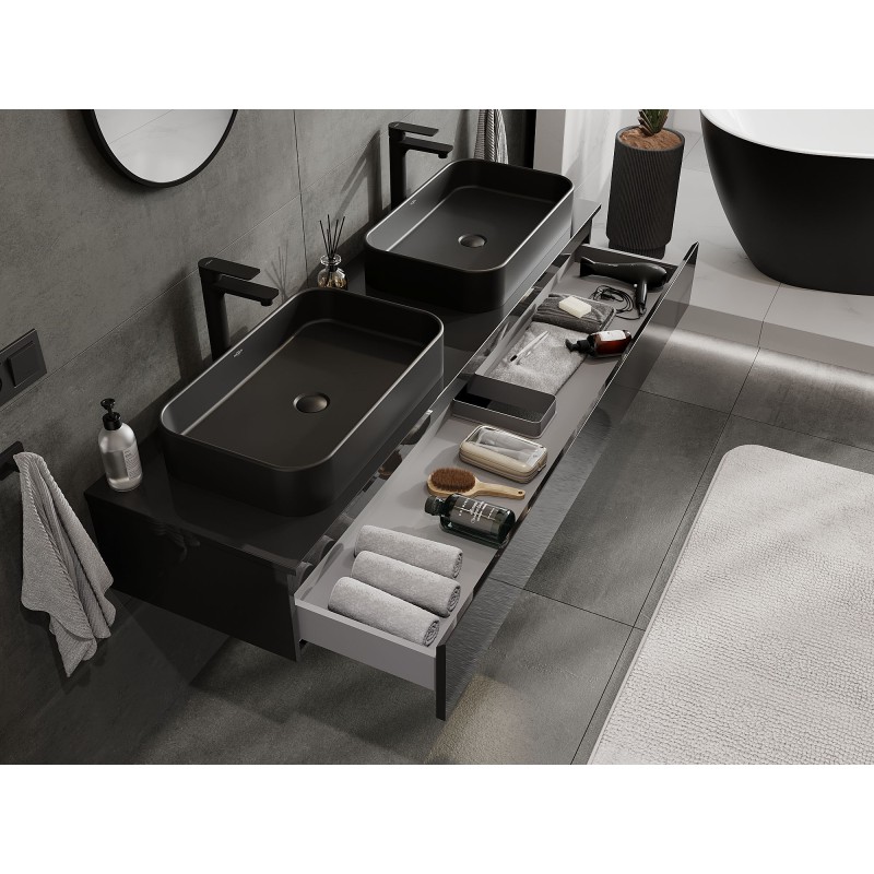 Mexen Orio bathroom cabinet under washbasin 160 cm with countertop, 1 drawer, black gloss - 91A10-16023-1-BFC70