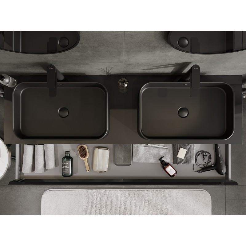 Mexen Orio bathroom cabinet under washbasin 160 cm with countertop, 1 drawer, black gloss - 91A10-16023-1-BFC70