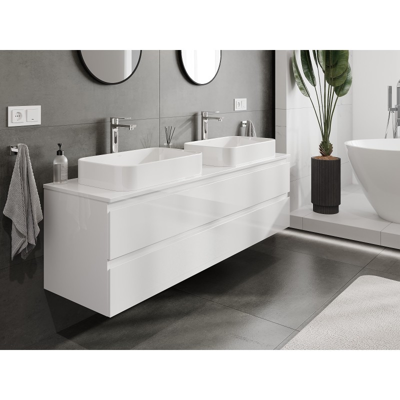 Mexen Orio bathroom cabinet for a washbasin 160 cm with countertop, 2 drawers, white gloss - 91A10-16047-2-BFFC00