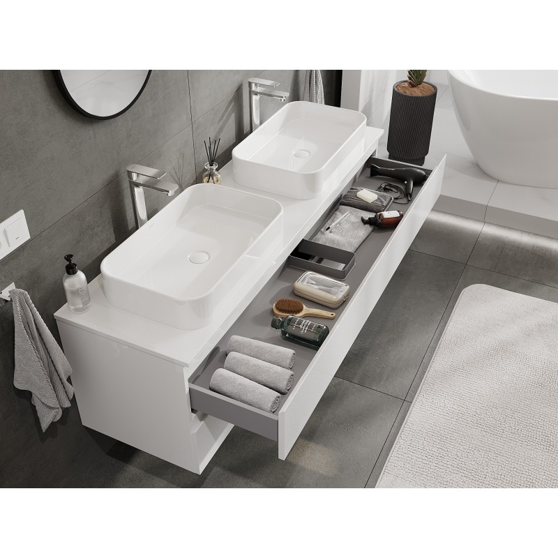 Mexen Orio bathroom cabinet for a washbasin 160 cm with countertop, 2 drawers, white gloss - 91A10-16047-2-BFFC00