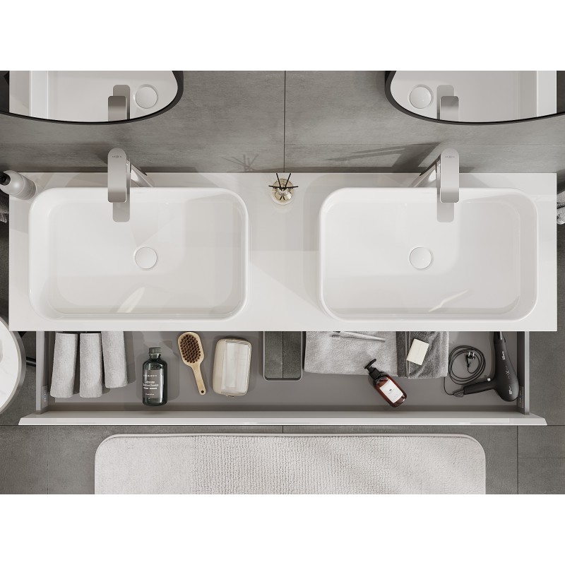 Mexen Orio bathroom cabinet for a washbasin 160 cm with countertop, 2 drawers, white gloss - 91A10-16047-2-BFFC00