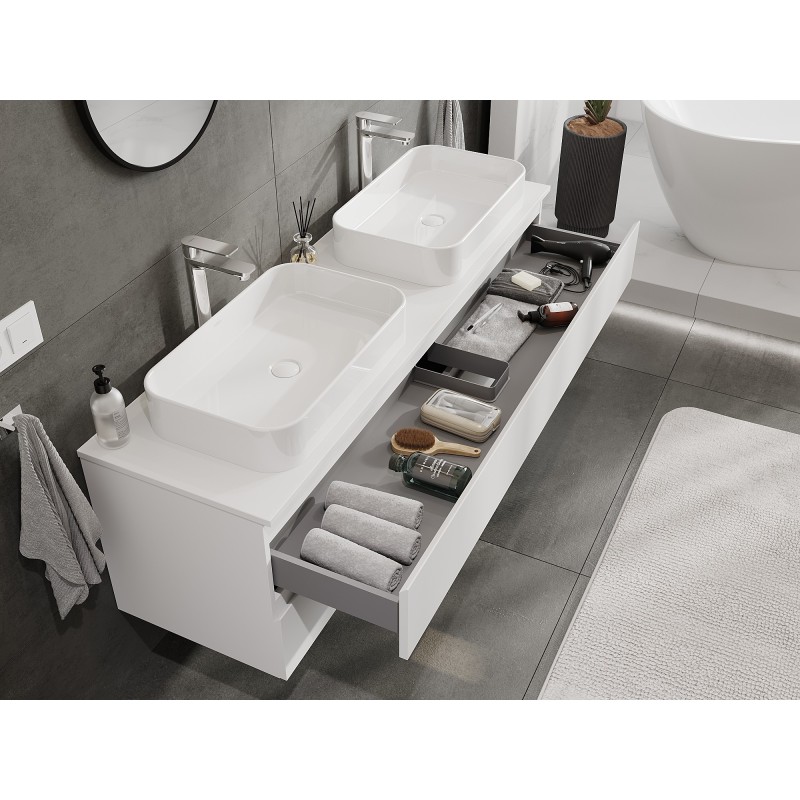 Mexen Orio 160 cm Under-Sink Bathroom Cabinet with Countertop, 2 Drawers, Matte White - 91A10-16047-2-BFFC01