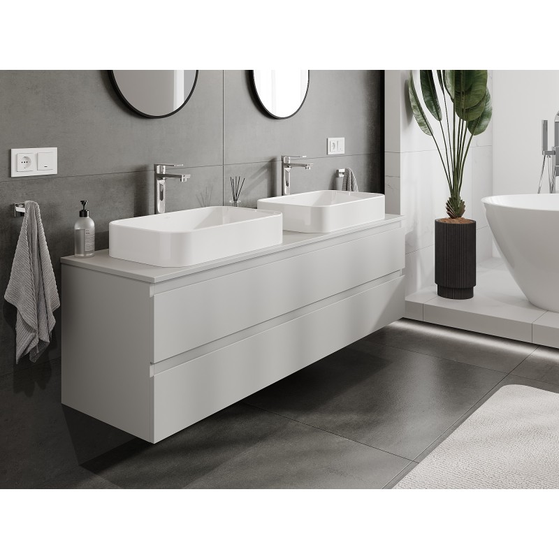 Mexen Orio bathroom cabinet with countertop 160 cm, 2 drawers, matte grey - 91A10-16047-2-BFFC62