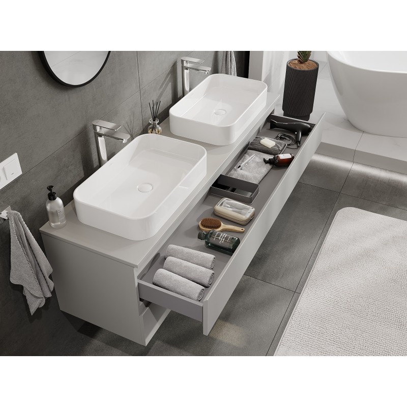 Mexen Orio bathroom cabinet with countertop 160 cm, 2 drawers, matte grey - 91A10-16047-2-BFFC62