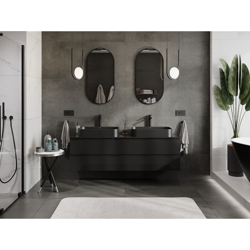 Mexen Orio bathroom cabinet for sink 160 cm with countertop, 2 drawers, black gloss - 91A10-16047-2-BFFC70