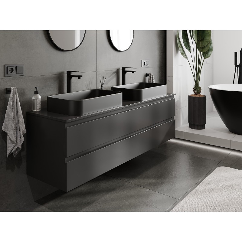 Mexen Orio bathroom cabinet under washbasin 160 cm with countertop, 2 drawers, matte black - 91A10-16047-2-BFFC71