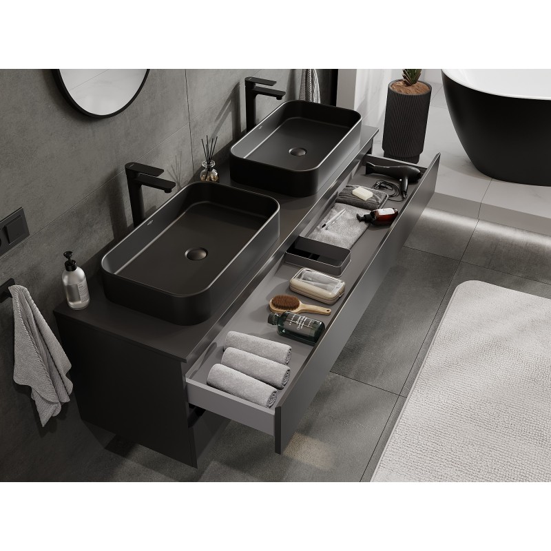 Mexen Orio bathroom cabinet under washbasin 160 cm with countertop, 2 drawers, matte black - 91A10-16047-2-BFFC71