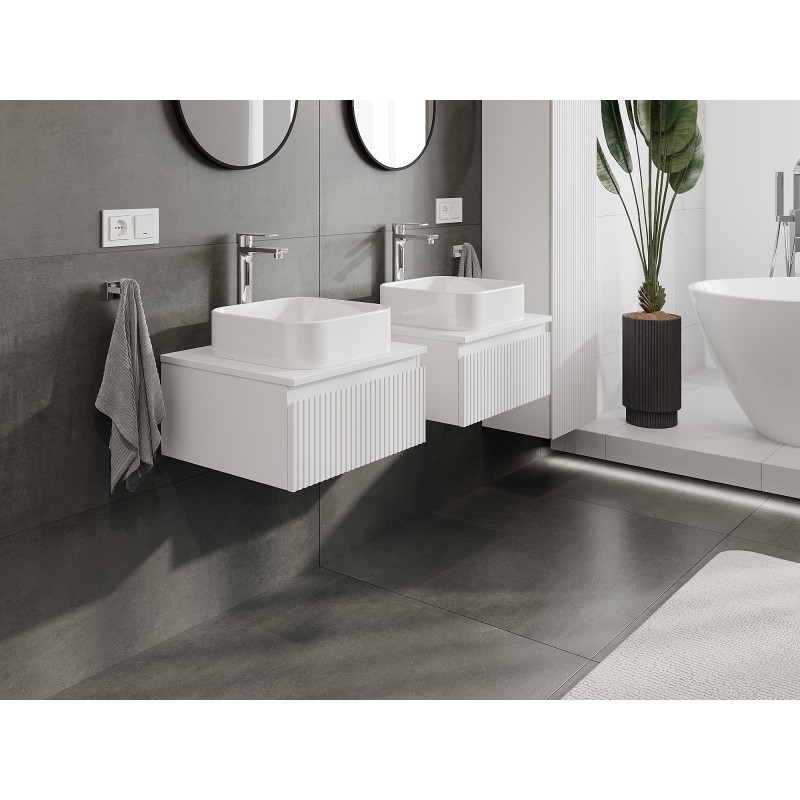 Mexen Rivel 50 cm Bathroom Cabinet with Worktop, 1 Drawer, Fluted, Matte White - 91A20-05023-1-BFC01