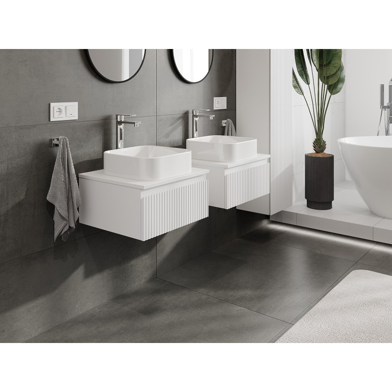 Mexen Rivel bathroom vanity cabinet 50 cm with countertop, 1 drawer, grooved, matte white - 91A20-05023-1-BFC01