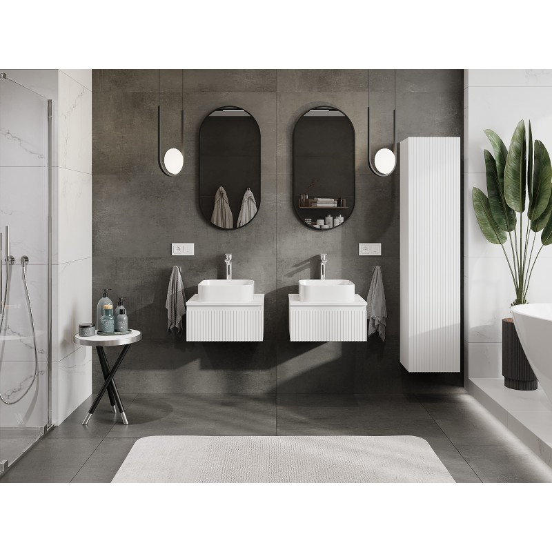 Mexen Rivel 50 cm Bathroom Cabinet with Worktop, 1 Drawer, Fluted, Matte White - 91A20-05023-1-BFC01