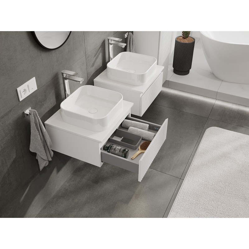 Mexen Rivel 50 cm Bathroom Cabinet with Worktop, 1 Drawer, Fluted, Matte White - 91A20-05023-1-BFC01